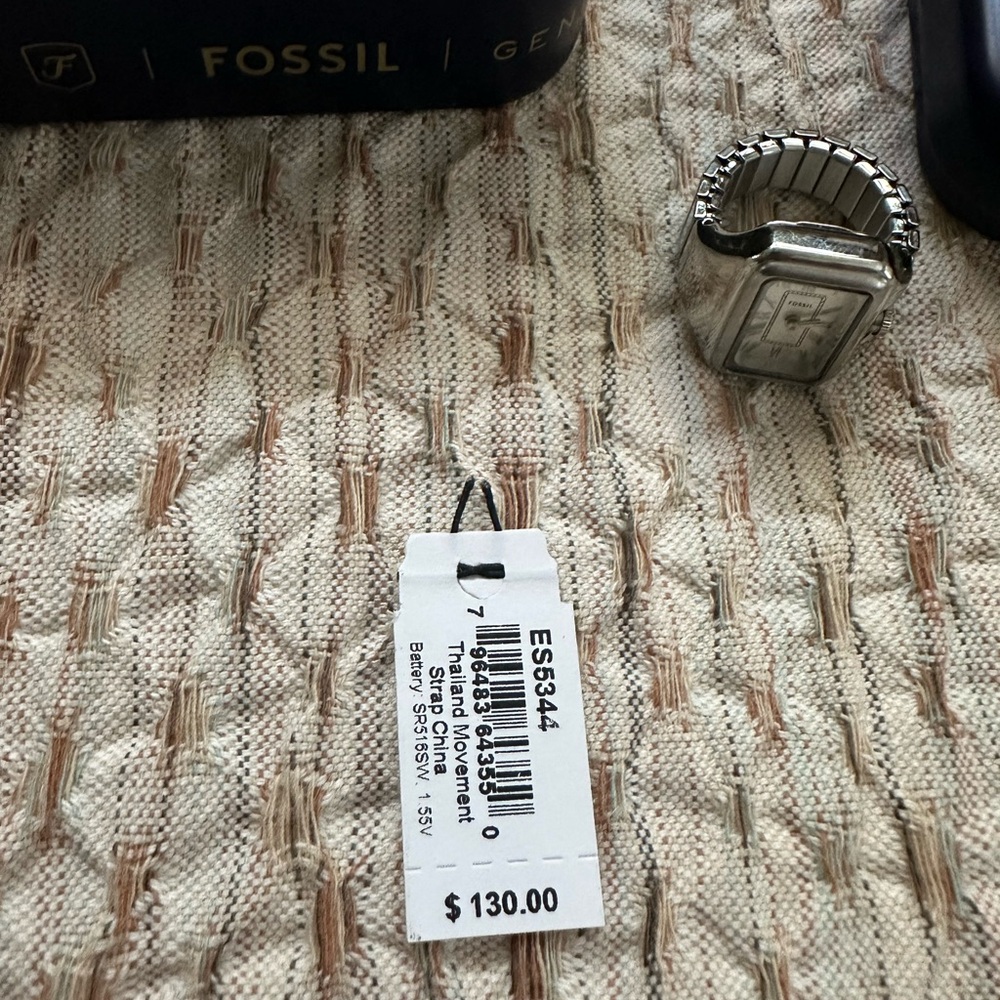 Fossil Silver Rectangular Dial Women's Ring Watch - Picture 3 of 5